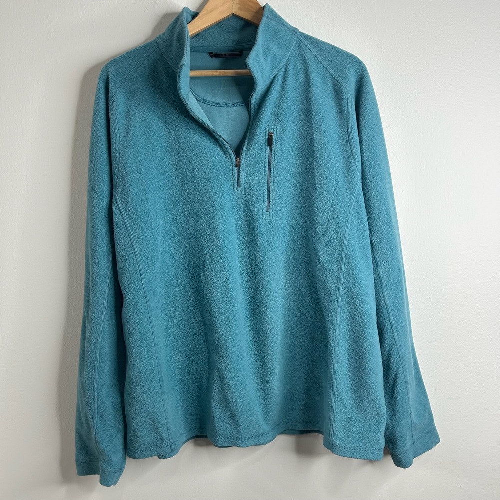 LL Bean Men's Teal Fleece Quarter Zip Pullover Jacket Size L Outdoor Gorp Warm